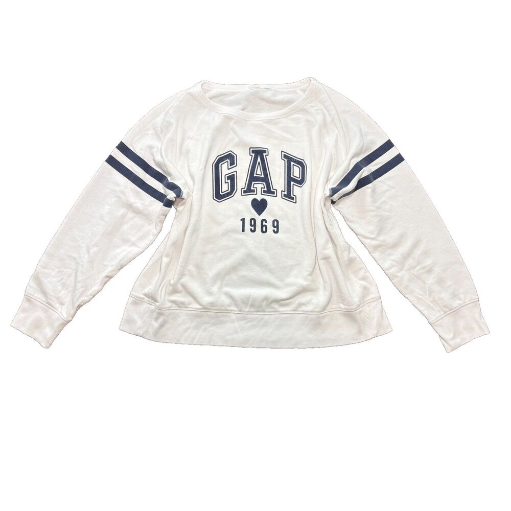 Gap Logo Sweatshirt White Stripe Cotton Knit Americana 90s Preppy Nautical XXL